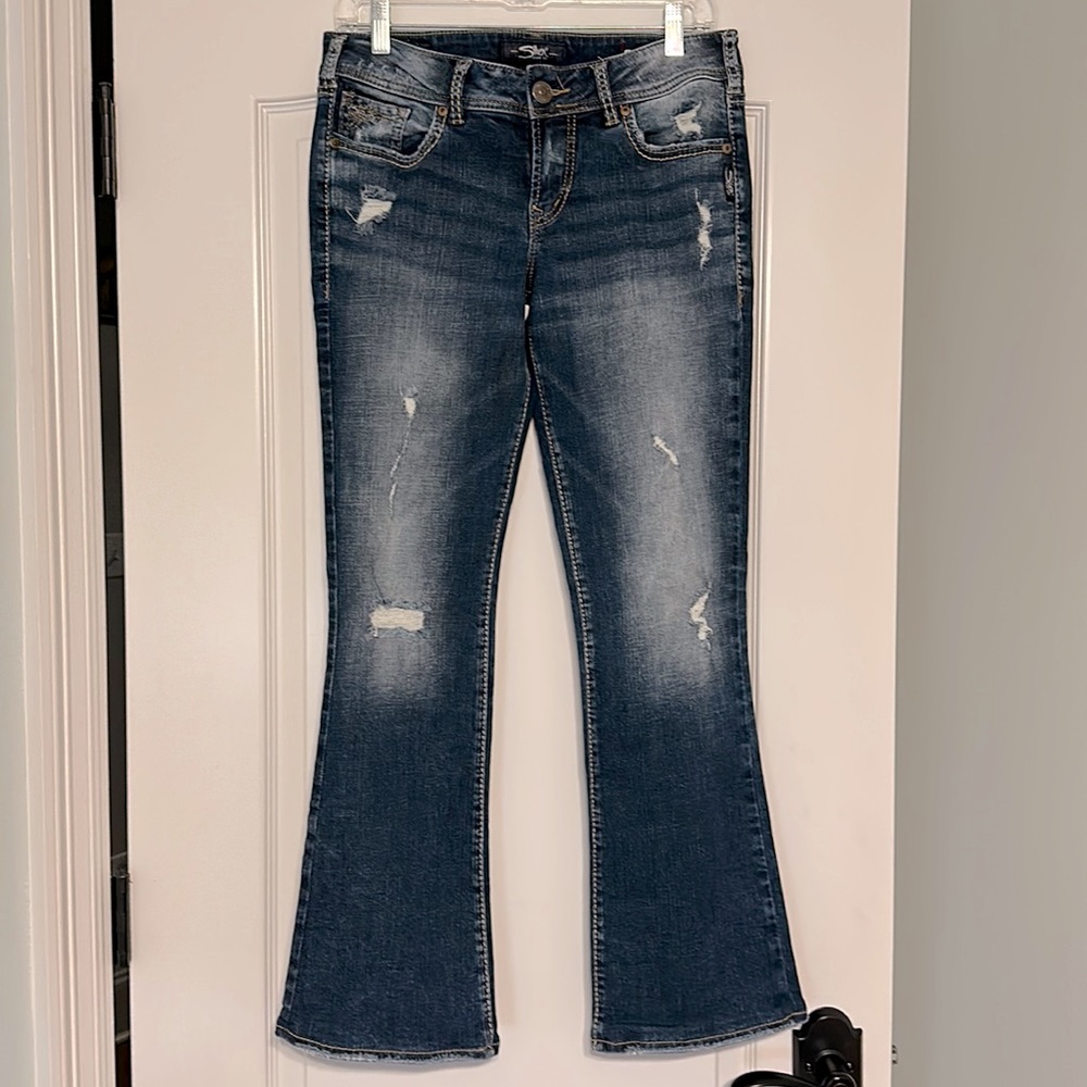 Silver Elyse Mid Boot Distressed Jeans
